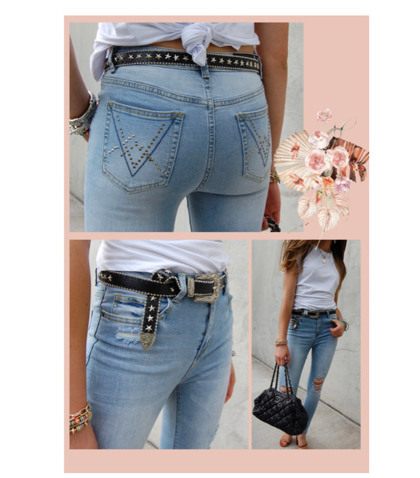 Vintage Washed Studded , ripped denim jeans